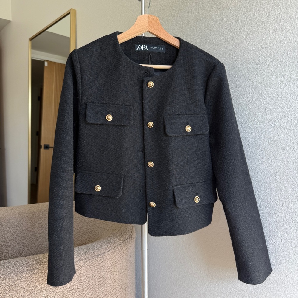 Zara Elegant Black Blazer / Jacket with Gold Accents